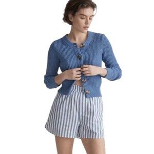 Madewell Textured Knit Cardigan Sweater Sz Small Blue Cropped Ribbed Knit